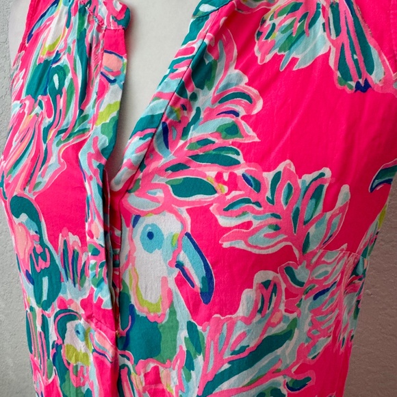 Lilly Pulitzer Sleeveless Stacey Top Dragonfruit Toucan Can Women's XS Rayon - Picture 2 of 8